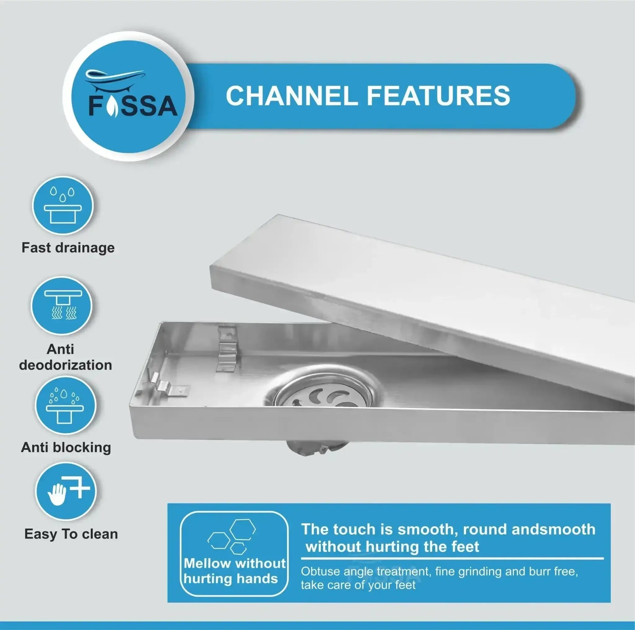 Marble (30 x 4 Inches) 304 Grade Brushed Shower Drain Channel Floor Drain