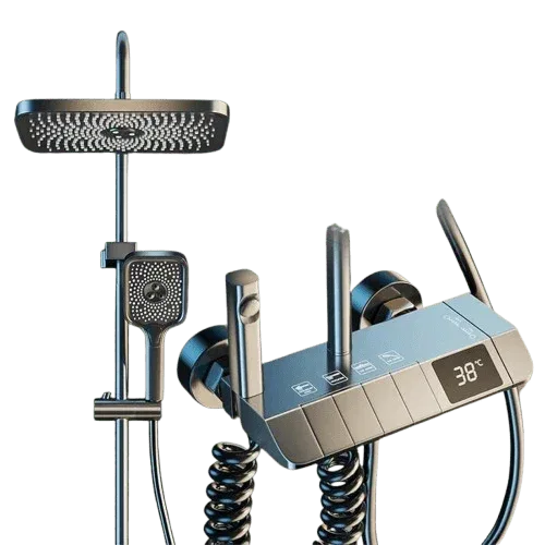 Smart Shower Panel LED With Piano Button Set (Black)
